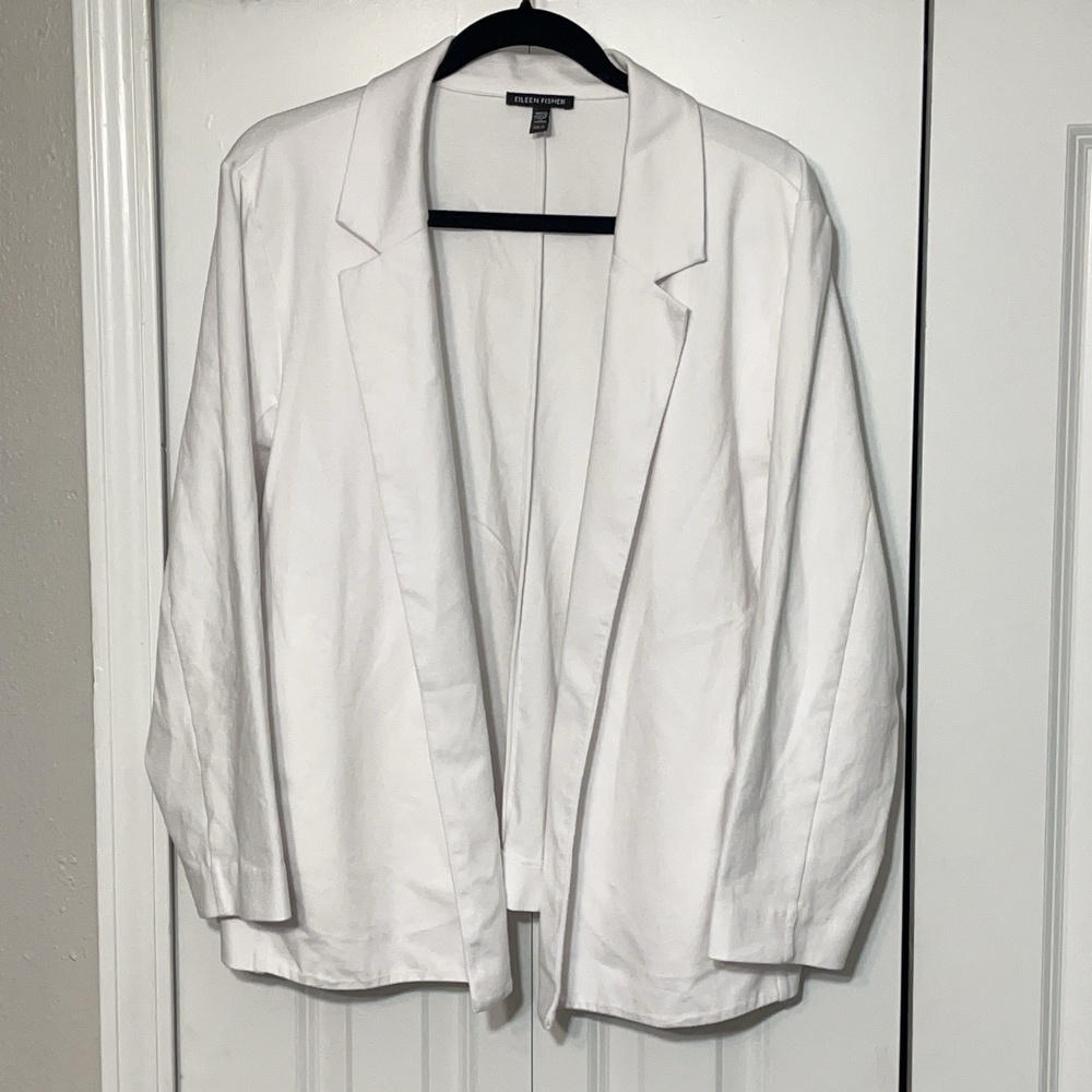 Eileen Fisher Jacket Womens XL White Stretch Wool Open Front Office Cardigan